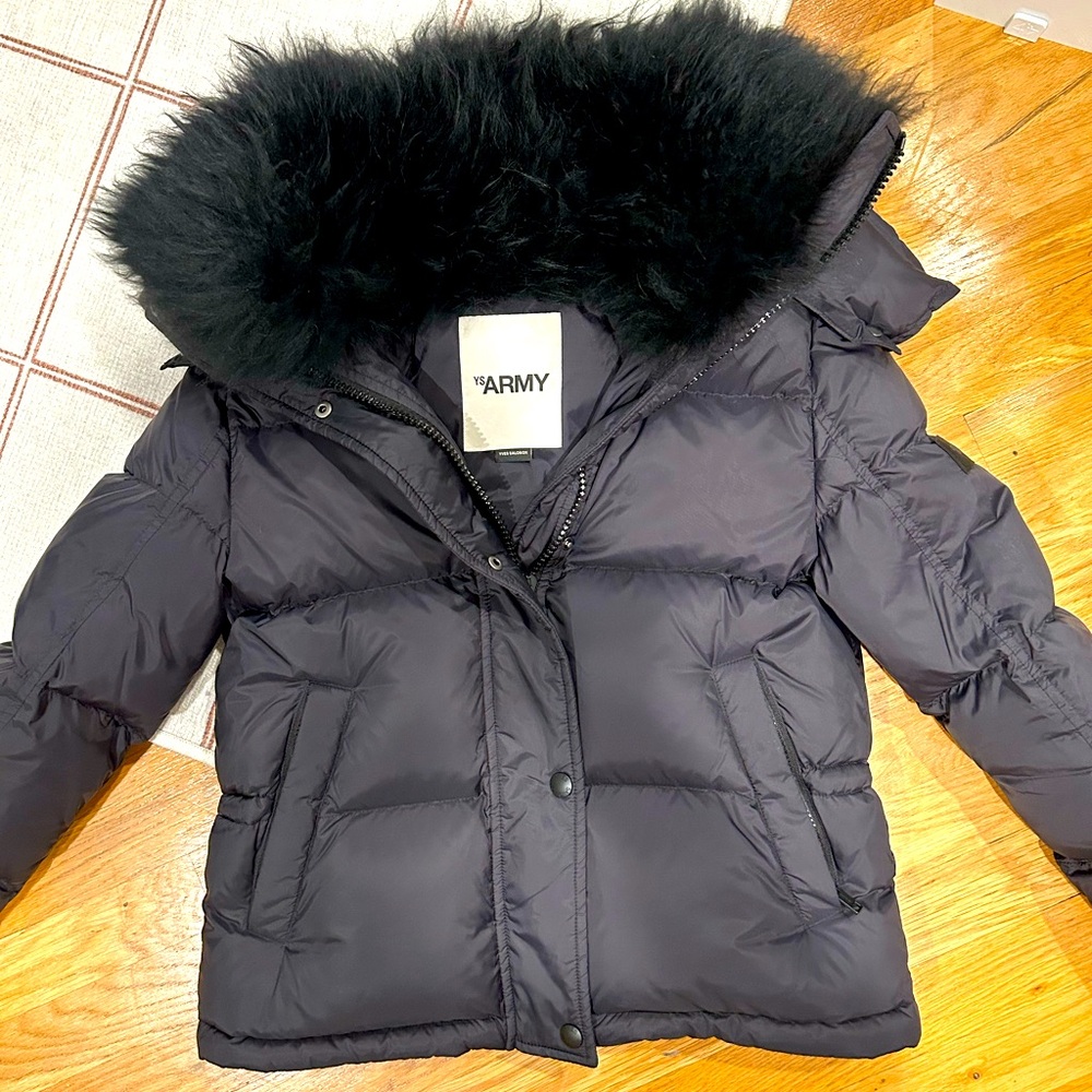 Yves Salomon Army - Black Down Vaporous Puffer Coat